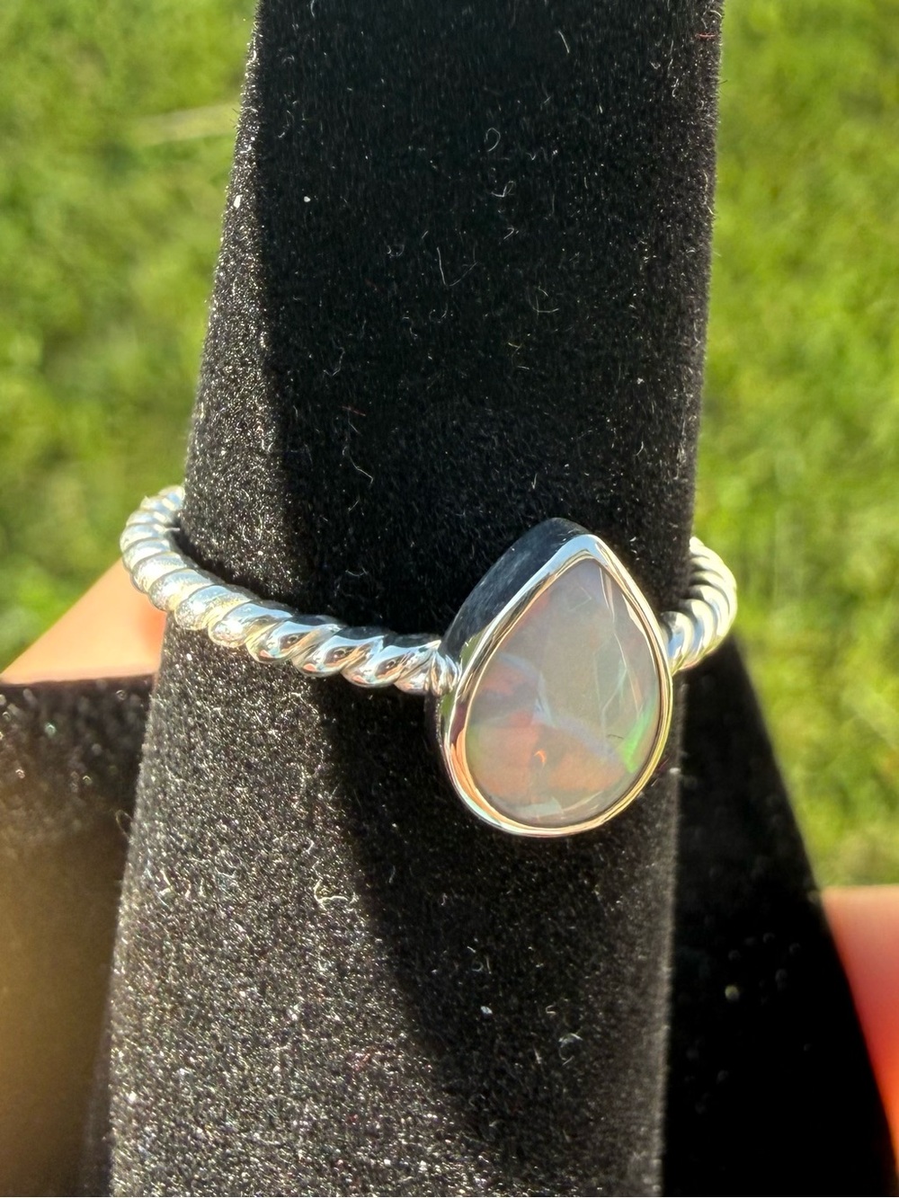 Sterling Silver Teardrop Opal Ring - Multicolor Opal. Australian - Picture 8 of 11